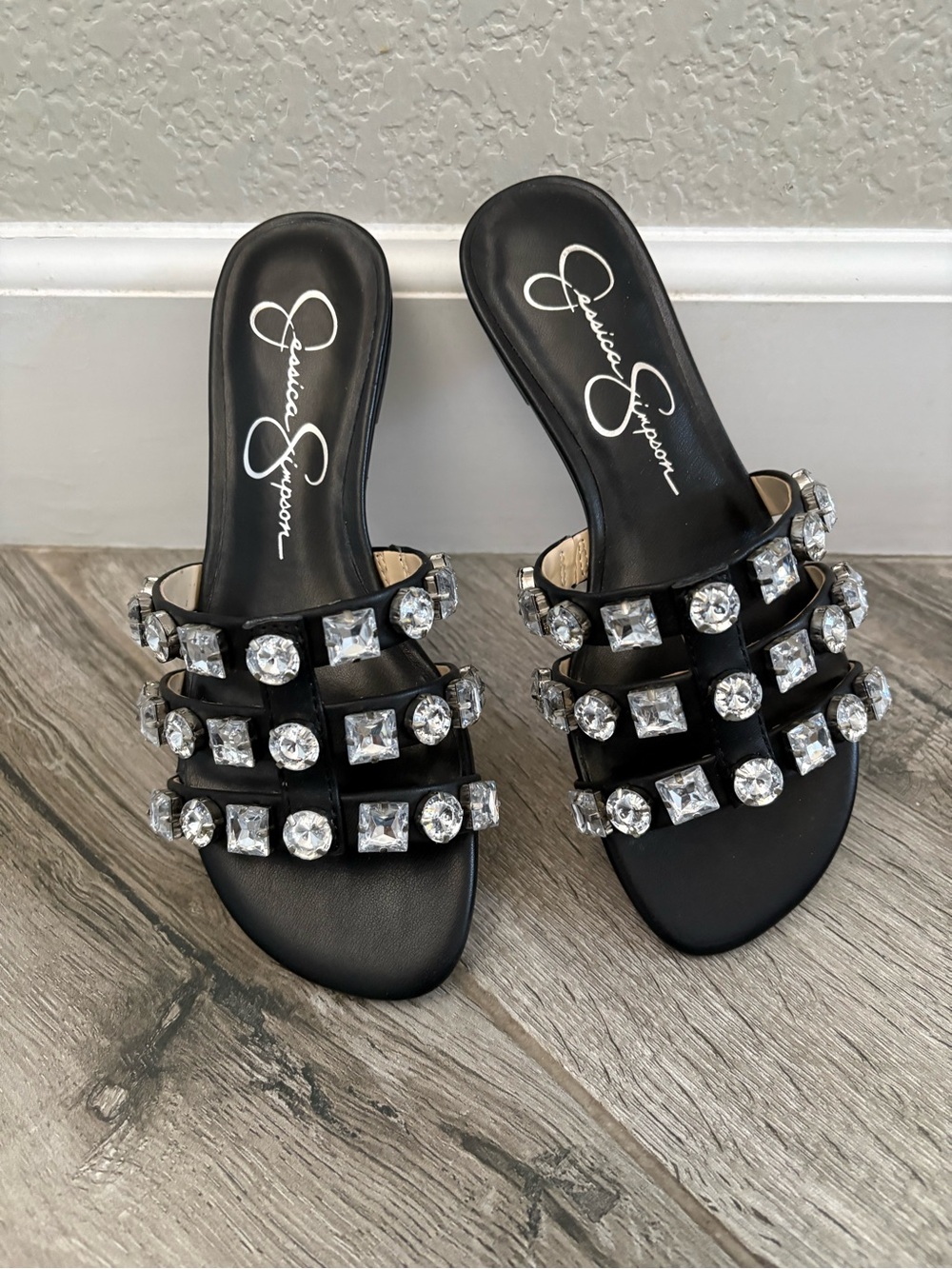 Jessica Simpson Detta Black Jeweled Slide Mules NWT 5.5M